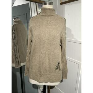 WOOLRICH Pine Pinecone Tree Wool Blend Turtleneck Sweater Women's Size Medium